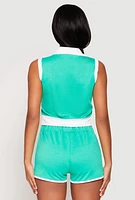 Womens Brooklyn Sleeveless Johnny Collar Top, Green,