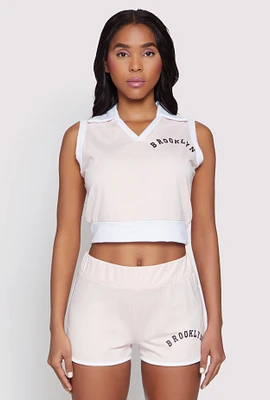 Womens Brooklyn Sleeveless Johnny Collar Top,
