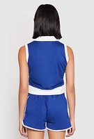Womens Brooklyn Sleeveless Johnny Collar Top,