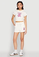 Womens French Terry Bear Graphic Cropped Hoodie,
