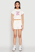 Womens French Terry Bear Graphic Cropped Hoodie,