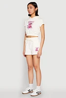 Womens French Terry Bear Graphic Cropped Hoodie,