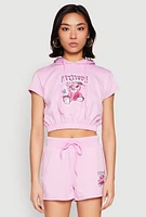 Womens French Terry Bear Graphic Cropped Hoodie, Pink, Size L