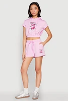 Womens French Terry Bear Graphic Cropped Hoodie, Pink, Size XL