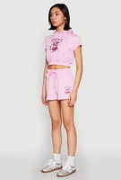 Womens French Terry Bear Graphic Cropped Hoodie, Pink, Size XL