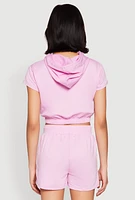 Womens French Terry Bear Graphic Cropped Hoodie, Pink, Size L