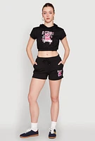 Womens French Terry Bear Graphic Shorts,