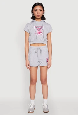 Womens French Terry Bear Graphic Shorts,
