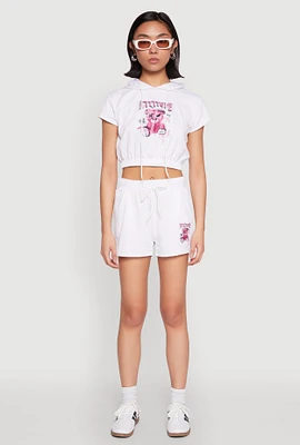 Womens French Terry Bear Graphic Shorts, White, Size XL