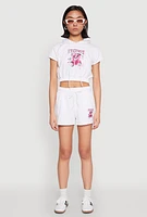 Womens French Terry Bear Graphic Shorts, White, Size XL