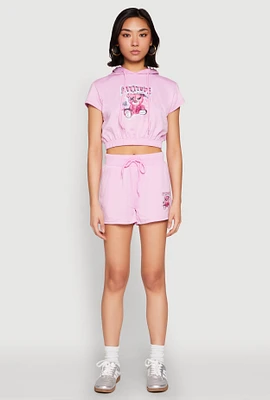 Womens French Terry Bear Graphic Shorts, Purple,