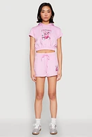 Womens French Terry Bear Graphic Shorts, Purple,