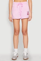 Womens French Terry Bear Graphic Shorts, Purple,