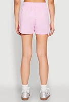 Womens French Terry Bear Graphic Shorts, Purple,