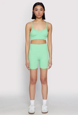 Womens Seamless High Waist Biker Shorts, Green, Size S