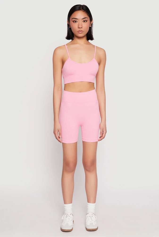 Womens Seamless High Waist Biker Shorts, Pink, Size M