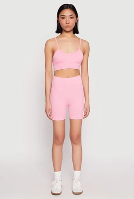 Womens Seamless High Waist Biker Shorts, Pink, Size M