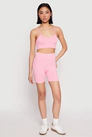 Womens Seamless High Waist Biker Shorts, Pink, Size M