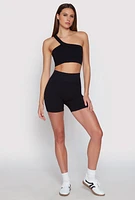 Womens Seamless One Shoulder Crop Top, Black,
