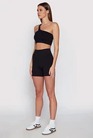 Womens Seamless One Shoulder Crop Top, Black,