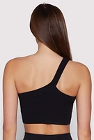 Womens Seamless One Shoulder Crop Top, Black,
