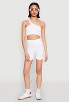 Womens Seamless One Shoulder Crop Top, White,