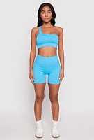 Womens Seamless One Shoulder Crop Top,