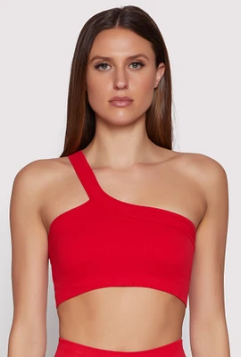 Womens Seamless One Shoulder Crop Top, Red, Size M