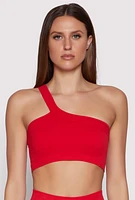 Womens Seamless One Shoulder Crop Top, Red, Size M