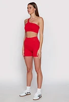 Womens Seamless One Shoulder Crop Top, Red, Size M
