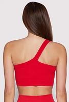 Womens Seamless One Shoulder Crop Top, Red, Size M