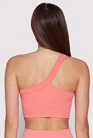 Womens Seamless One Shoulder Crop Top, Pink, Size M