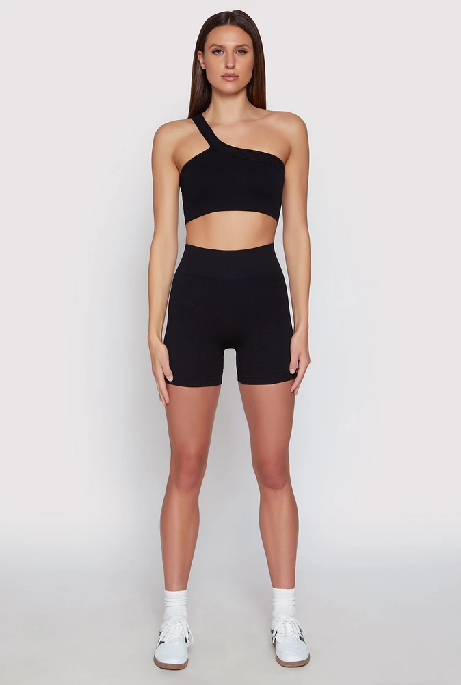 Womens Seamless Biker Shorts, Black, Size XL