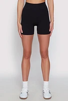 Womens Seamless Biker Shorts, Black, Size XL