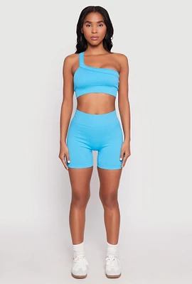 Womens Seamless Biker Shorts, Blue, Size L