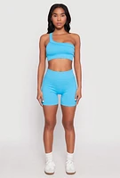 Womens Seamless Biker Shorts, Blue, Size L
