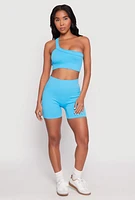 Womens Seamless Biker Shorts, Blue, Size L