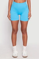 Womens Seamless Biker Shorts, Blue, Size M