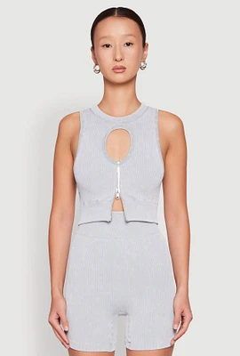 Womens Ribbed Knit Keyhole Tank Top,