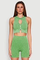 Womens Ribbed Knit Keyhole Tank Top,