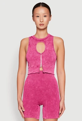 Womens Ribbed Knit Keyhole Tank Top,