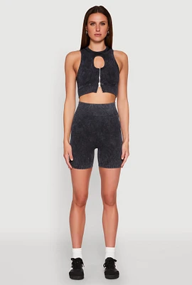 Womens Seamless Ribbed Knit Ruched Biker Shorts,