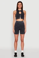 Womens Seamless Ribbed Knit Ruched Biker Shorts, XL