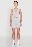 Womens Seamless Ribbed Knit Ruched Biker Shorts, Grey,