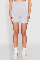 Womens Seamless Ribbed Knit Ruched Biker Shorts, Grey,