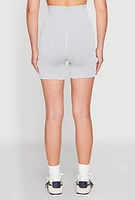 Womens Seamless Ribbed Knit Ruched Biker Shorts, Grey,