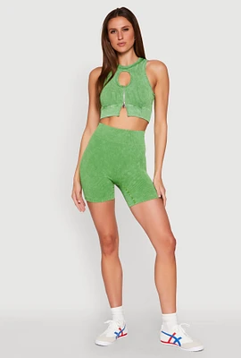 Womens Seamless Ribbed Knit Ruched Biker Shorts,