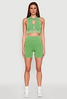Womens Seamless Ribbed Knit Ruched Biker Shorts,