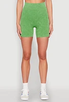 Womens Seamless Ribbed Knit Ruched Biker Shorts,