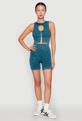 Womens Seamless Ribbed Knit Ruched Biker Shorts,